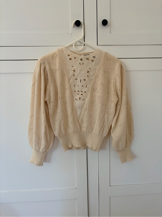 Bonnie & Bill Tops - Vintage Bonnie & Bill NY Cream Pointelle Floral Puff Sleeve Sweater Size Large